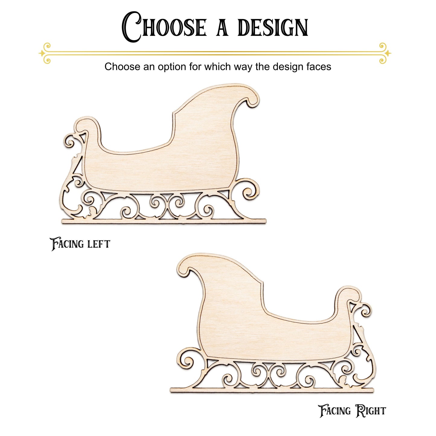 Santas Sleigh-Detail Wood Cutout-Santa Claus Ride-Holiday Decor-Various Sizes-DIY Crafts-Christmas Sleigh-Unfinished Wood-Two Design Options