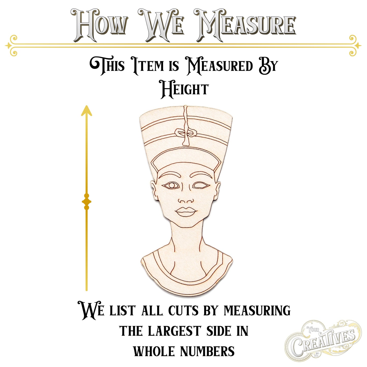 Nefertiti Bust-Front-Detail Wood Cutout-Egyptian Queen-Iconic Bust-Various Sizes-DIY Crafts-Egyptian Theme Decor-Ancient History Wood Cuts