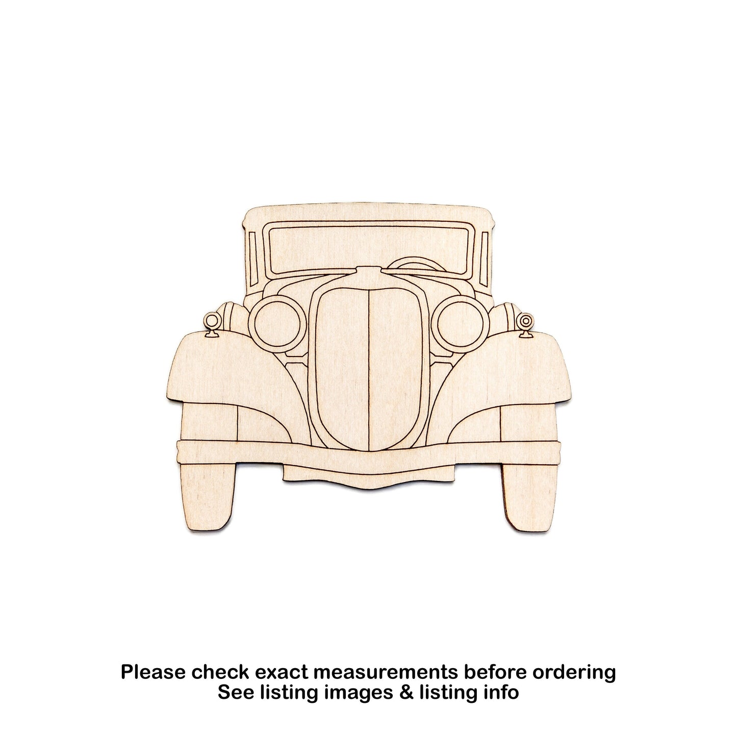 Classic Car Detail Wood Cutout-30s And 40s Style Vintage Car decor Various Sizes-DIY Crafts Unfinished Wood Front View Retro Car Decor