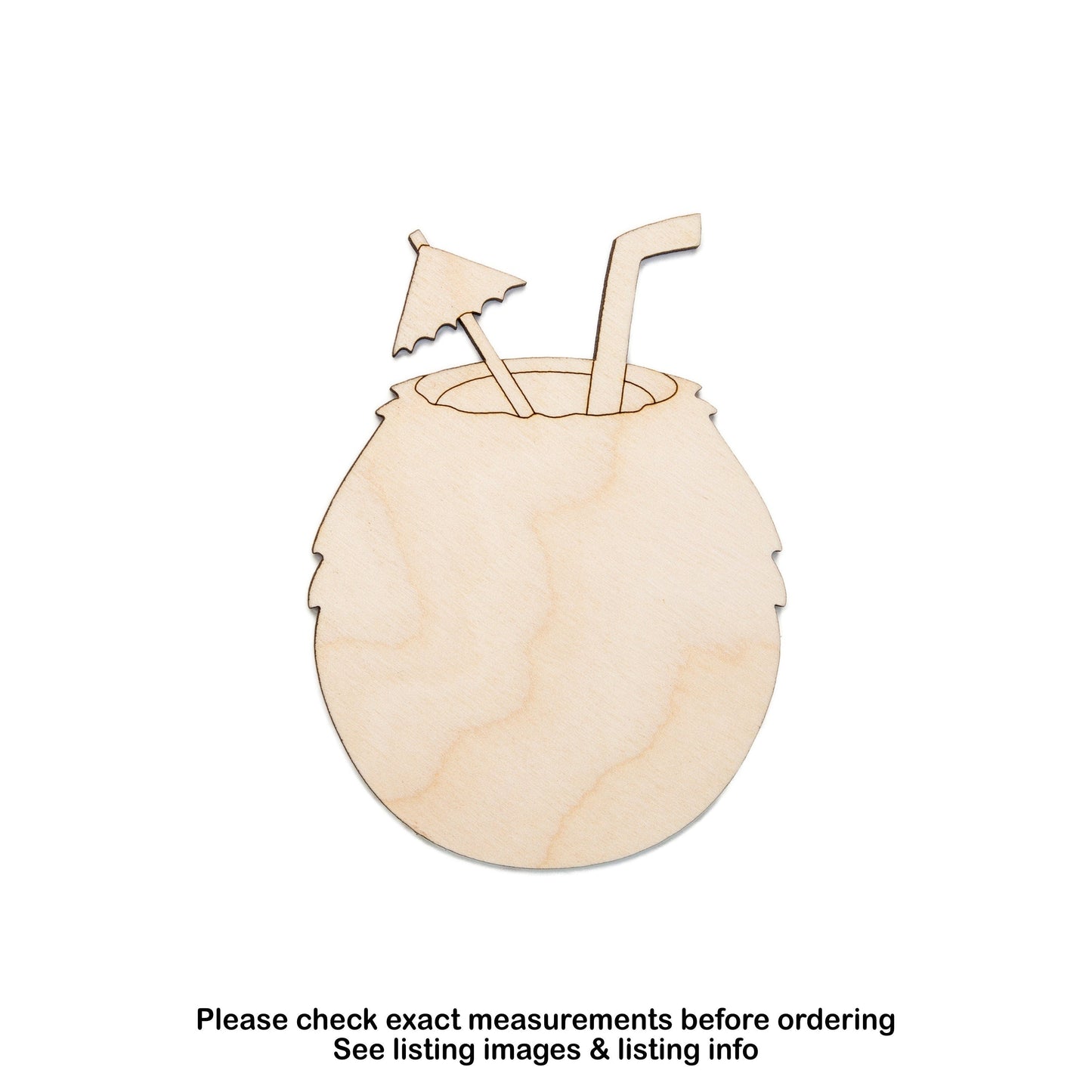 Coconut Drink Detail Wood Cutout Tropical Party Decor-Tropical Drinks-Various Sizes-DIY Crafts-Unfinished Wood-Island Decor-Vacation Accents