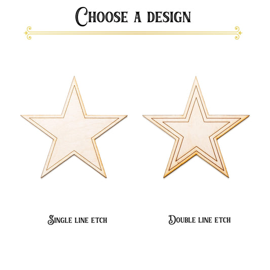 Star With Inner Stars Wood Cutout - Laser Cut Unfinished Craft Shape - Multiple Sizes