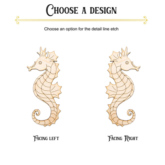 Seahorse Detailed Wood Cutout - Laser Cut Unfinished Craft Shape - Multiple Sizes
