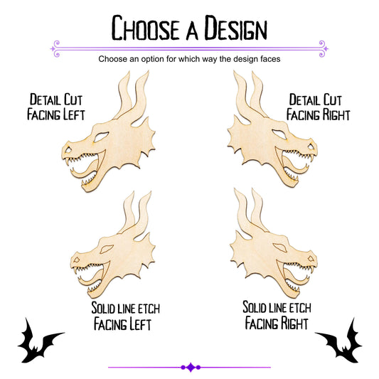 Dragon Head Wood Cutout - Laser Cut Unfinished Craft Shape - Multiple Sizes