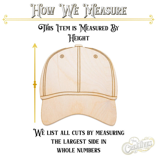 Baseball Cap Wood Cutout - Laser Cut Unfinished Craft Shape - Multiple Sizes