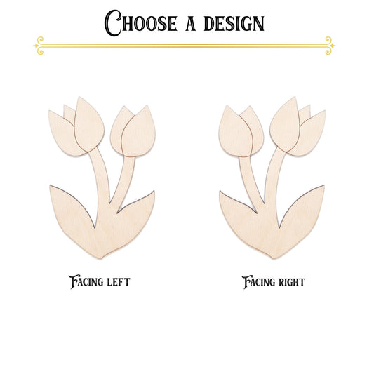 Tulips Two Wood Cutout - Laser Cut Unfinished Craft Shape - Multiple Sizes