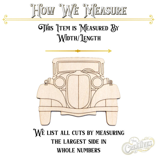 Classic Car Wood Cutout - Laser Cut Unfinished Craft Shape - Multiple Sizes