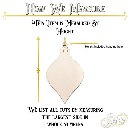 Teardrop Wood Ornament - Laser Cut Unfinished Christmas Ornament - Multiple Sizes