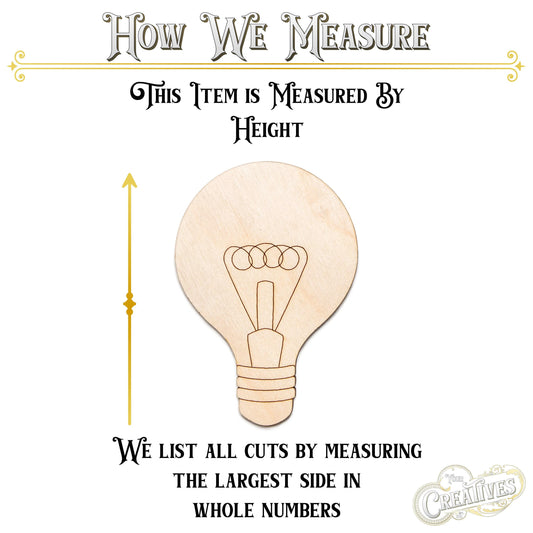 Light Bulb Detailed Wood Cutout - Laser Cut Unfinished Craft Shape - Multiple Sizes
