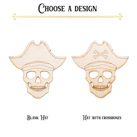 Pirate Skull Head Wood Cutout - Laser Cut Unfinished Craft Shape - Multiple Sizes