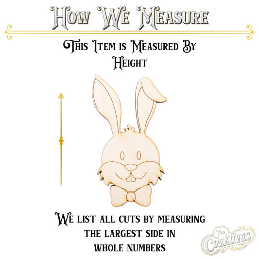Bunny Head With Bow Wood Cutout - Laser Cut Unfinished Craft Shape - Multiple Sizes