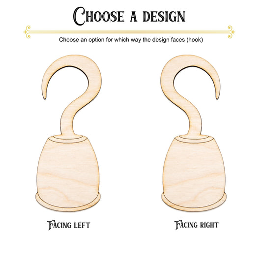 Pirate Hook Wood Cutout - Laser Cut Unfinished Craft Shape - Multiple Sizes