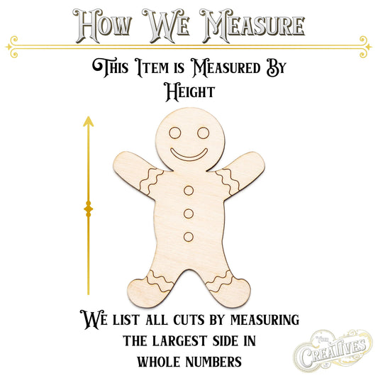 Gingerbread Man Detailed Wood Cutout - Laser Cut Unfinished Craft Shape - Multiple Sizes