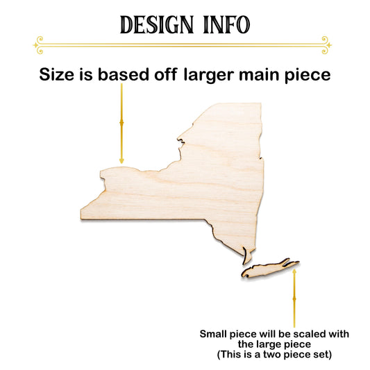 New York State Blank Wood Cutout - Laser Cut Unfinished Craft Shape - Multiple Sizes