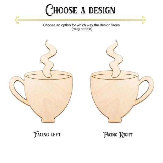 Tea Cup Wood Cutout - Laser Cut Unfinished Craft Shape - Multiple Sizes
