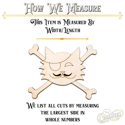 Pirate Mustache Cat And Crossbones Wood Cutout - Laser Cut Unfinished Craft Shape - Multiple Sizes