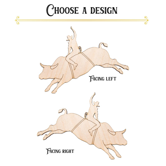 Bull Rider Wood Cutout - Laser Cut Unfinished Craft Shape - Multiple Sizes