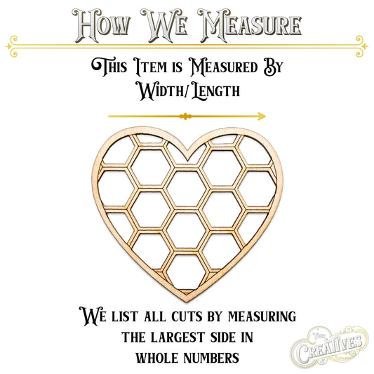 Honeycomb Heart Wood Cutout - Laser Cut Unfinished Craft Shape - Multiple Sizes