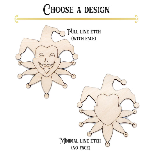 Jester Detailed Wood Cutout - Laser Cut Unfinished Craft Shape - Multiple Sizes