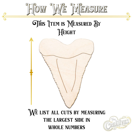 Shark Tooth Detailed Wood Cutout - Laser Cut Unfinished Craft Shape - Multiple Sizes