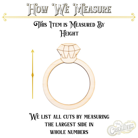 Diamond Ring Wood Cutout - Laser Cut Unfinished Craft Shape - Multiple Sizes