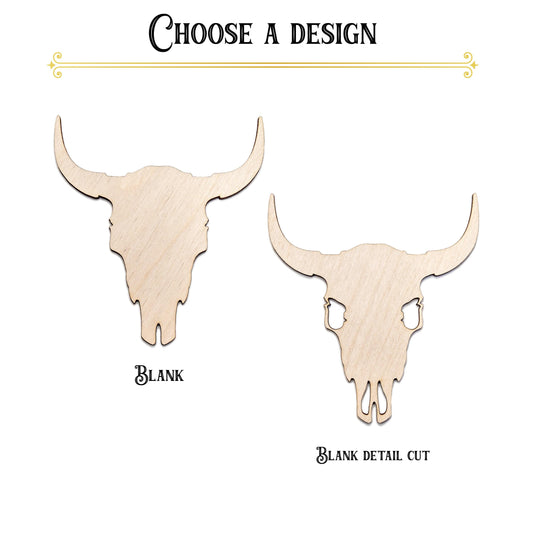 Cow Skull Blank Wood Cutout - Laser Cut Unfinished Craft Shape - Multiple Sizes