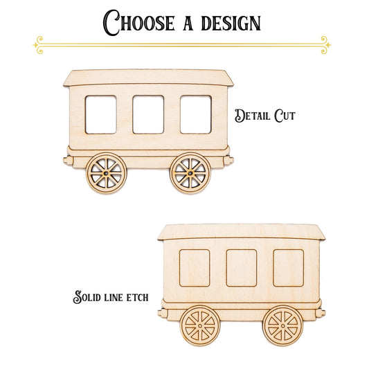 Train Car Detailed Wood Cutout - Laser Cut Unfinished Craft Shape - Multiple Sizes