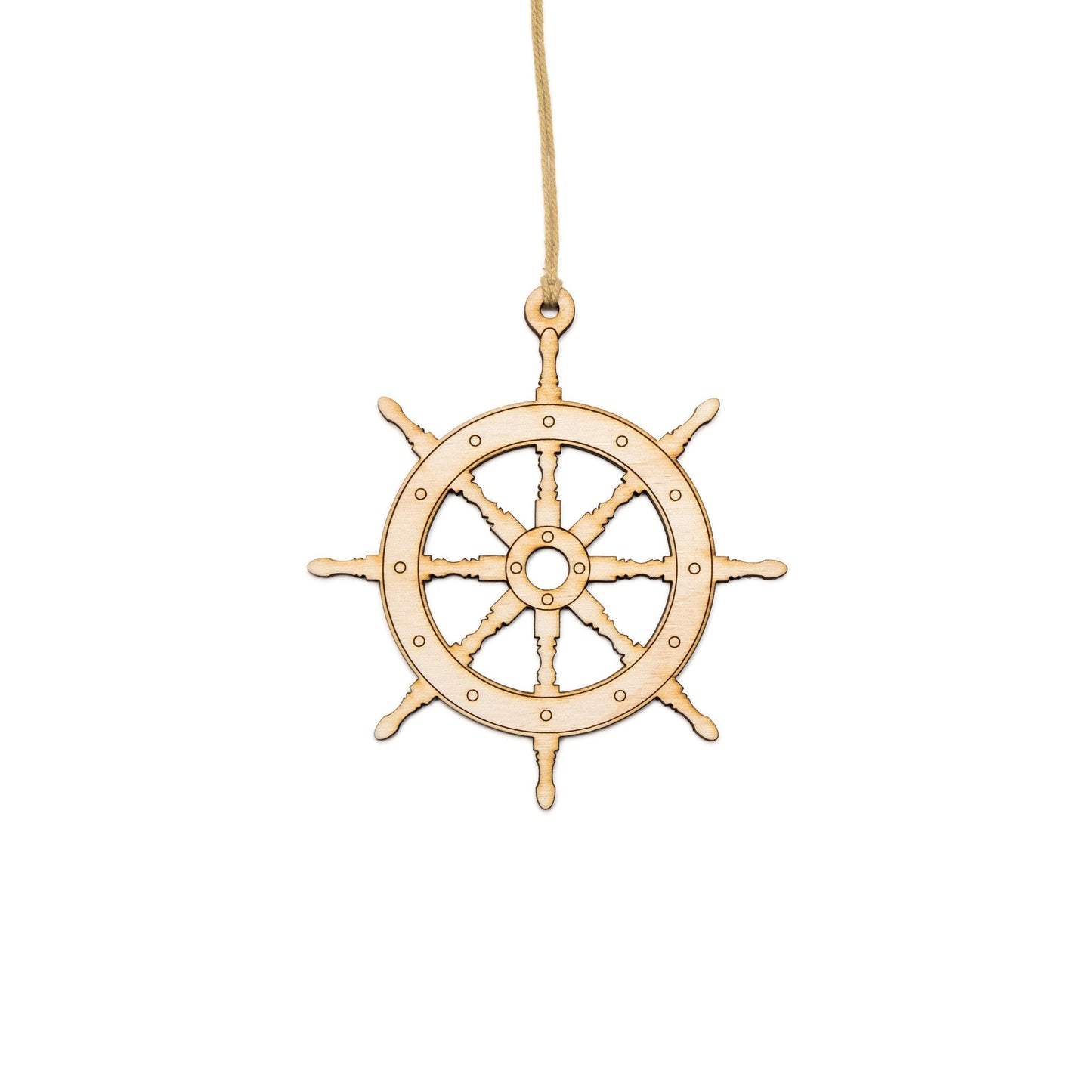 Ship Wheel Wood Ornament - Laser Cut Unfinished Nautical Holiday Craft Shape
