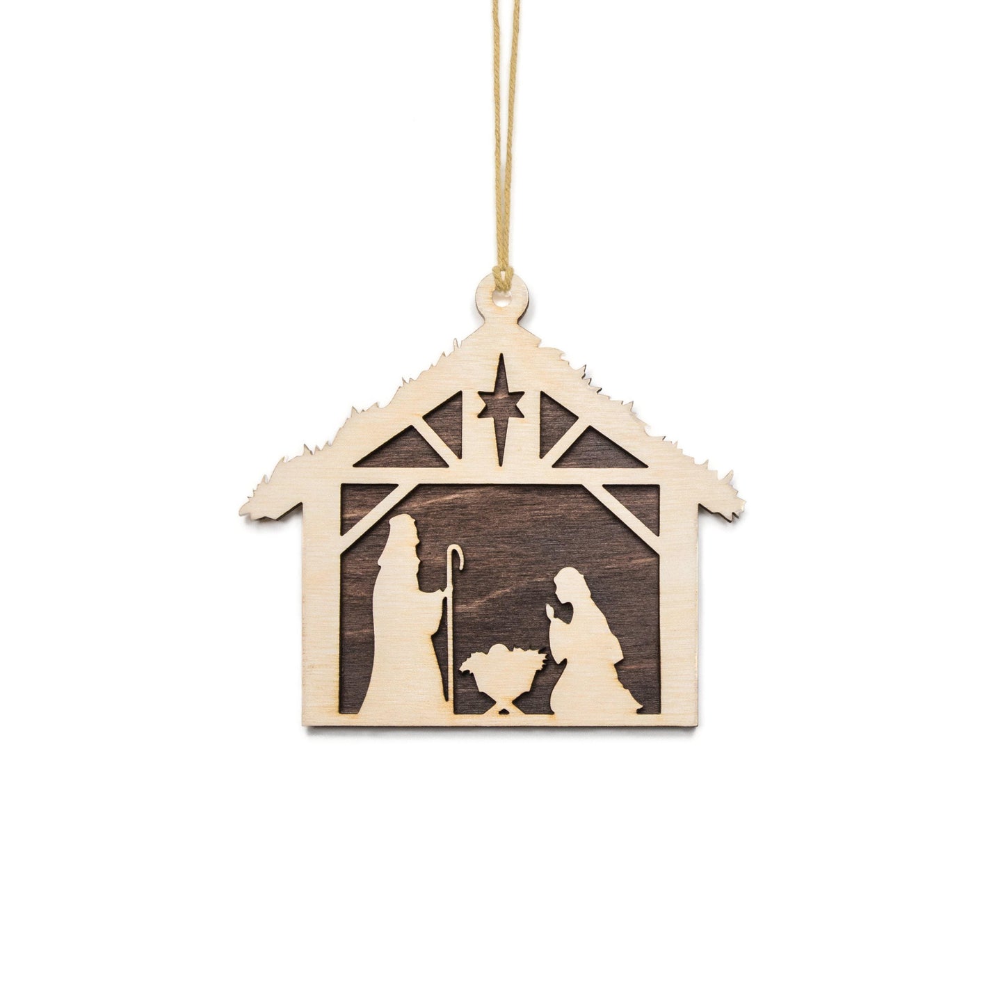 Nativity Scene Layered Wood Ornament - Laser Cut Holiday Craft Shape