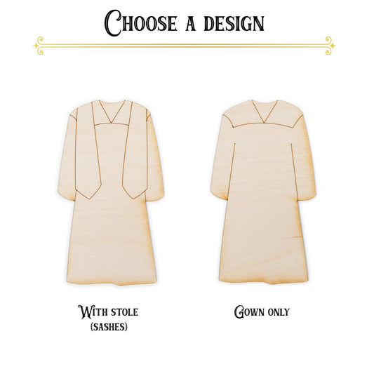 Graduation Gown Wood Cutout - Laser Cut Unfinished Craft Shape - Multiple Sizes