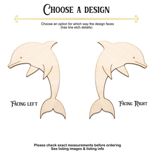 Dolphin Wood Cutout - Laser Cut Unfinished Craft Shape - Multiple Sizes