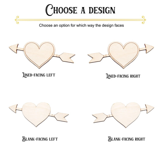 Heart With Arrow Pierced Wood Cutout - Laser Cut Unfinished Craft Shape - Multiple Sizes