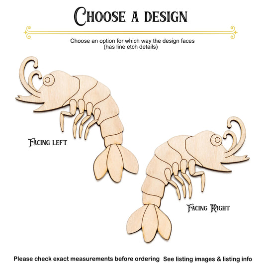 Cute Shrimp Wood Cutout - Laser Cut Unfinished Craft Shape - Multiple Sizes