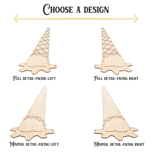 Melted Ice Cream Cone Detailed Wood Cutout - Laser Cut Unfinished Craft Shape - Multiple Sizes