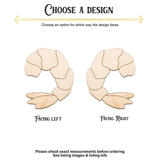 Cooked Shrimp Wood Cutout - Laser Cut Unfinished Craft Shape - Multiple Sizes