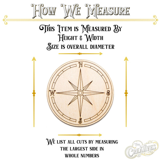 Round Compass Detailed Wood Cutout - Laser Cut Unfinished Craft Shape - Multiple Sizes