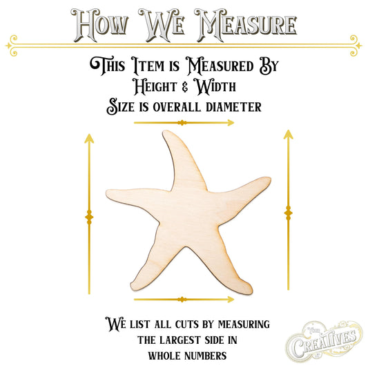 Wavy Starfish Wood Cutout - Laser Cut Unfinished Craft Shape - Multiple Sizes