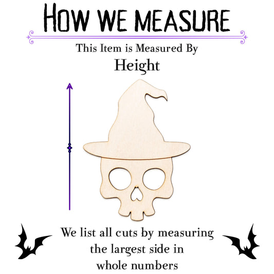 Cute Skull Witch Wood Cutout - Laser Cut Unfinished Craft Shape - Multiple Sizes