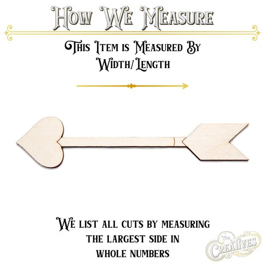 Heart Tip Arrow Wood Cutout - Laser Cut Unfinished Craft Shape - Multiple Sizes