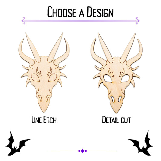 Dragon Skull Wood Cutout - Laser Cut Unfinished Craft Shape - Multiple Sizes