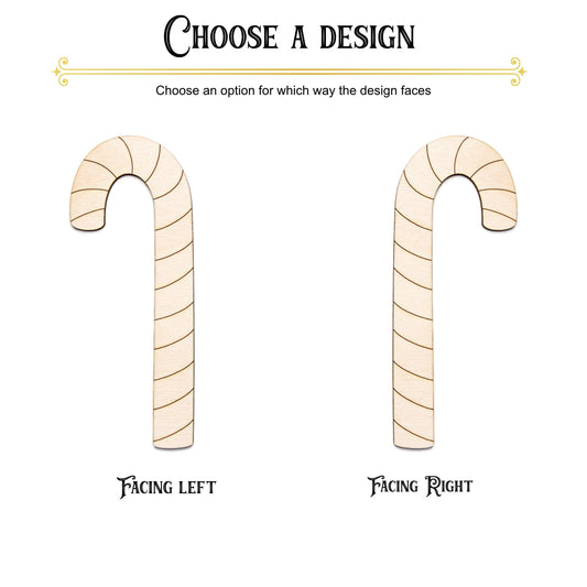 Candy Cane Detailed Wood Cutout - Laser Cut Unfinished Craft Shape - Multiple Sizes