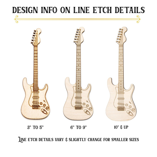 Strat Electric Guitar Wood Cutout - Laser Cut Unfinished Craft Shape - Multiple Sizes