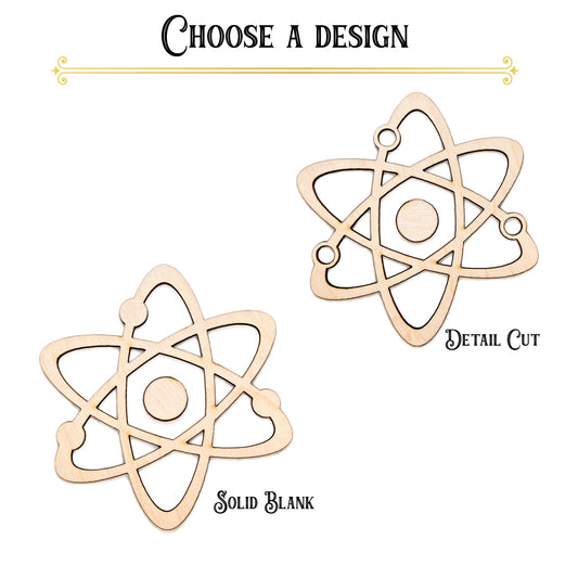 Atom Symbol Wood Cutout - Laser Cut Unfinished Craft Shape - Multiple Sizes