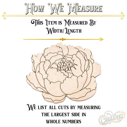 Peony Flower Detailed Wood Cutout - Laser Cut Unfinished Craft Shape - Multiple Sizes