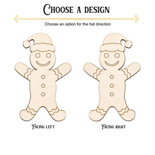 Holiday Gingerbread Man Detailed Wood Cutout - Laser Cut Unfinished Craft Shape - Multiple Sizes