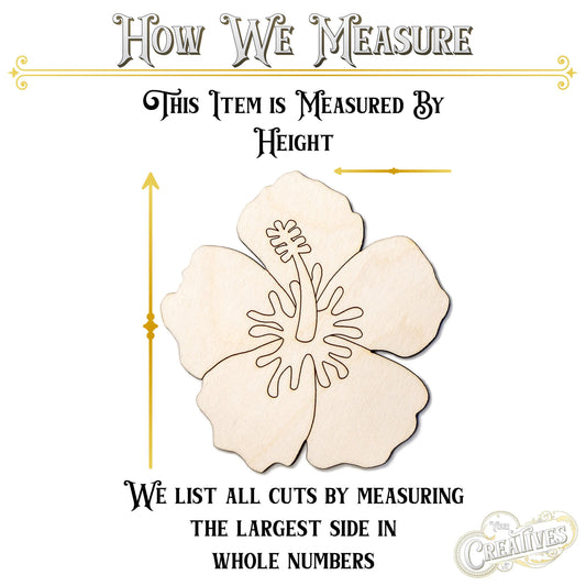 Tropical Flower Hibiscus Detailed Wood Cutout - Laser Cut Unfinished Craft Shape - Multiple Sizes