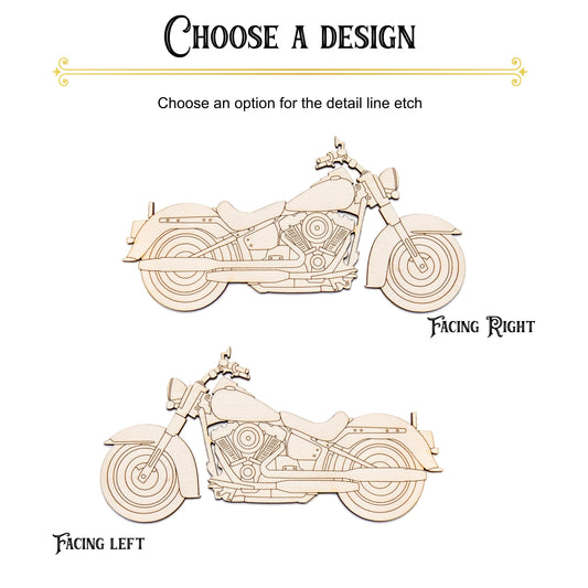Motorcycle Detailed Wood Cutout - Laser Cut Unfinished Craft Shape - Multiple Sizes