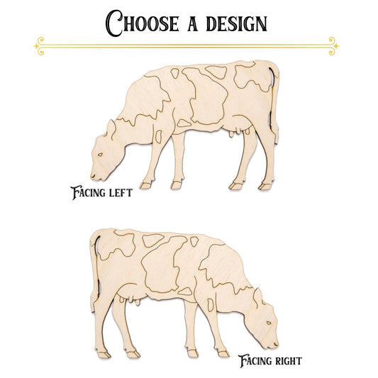 Cow Grazing Detailed Wood Cutout - Laser Cut Unfinished Craft Shape - Multiple Sizes