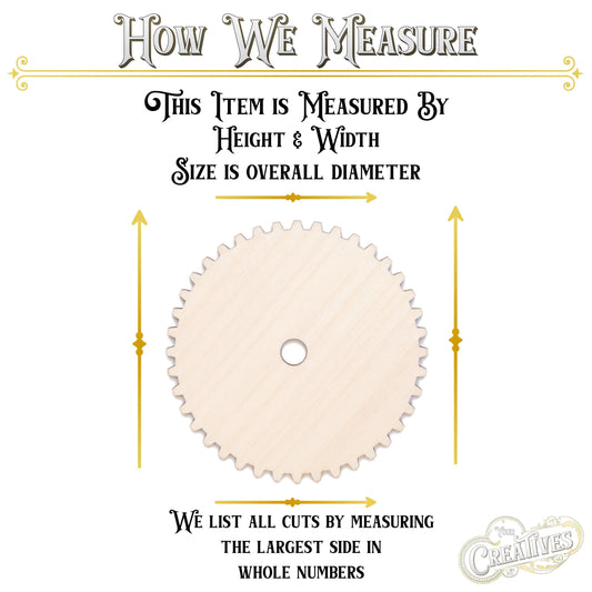 Solid 40 Tooth Gear Wood Cutout - Laser Cut Unfinished Craft Shape - Multiple Sizes
