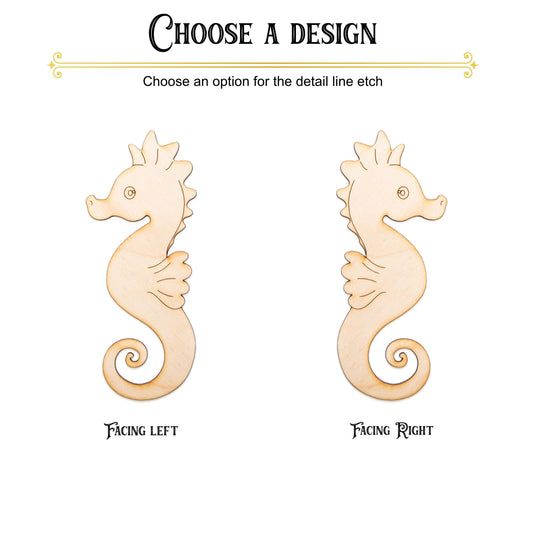 Cute Seahorse Detailed Wood Cutout - Laser Cut Unfinished Craft Shape - Multiple Sizes
