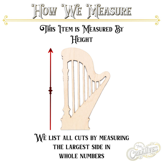 Harp Blank Wood Cutout - Laser Cut Unfinished Craft Shape - Multiple Sizes